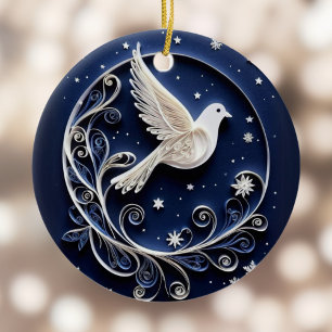 Décoration En Céramique Colombe de la Paix Oiseau Blanc Faux Papercraft No