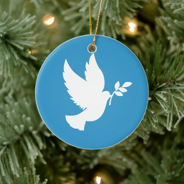 Décoration En Céramique Colombe de Paix Bleue et Blanche (Arbre)