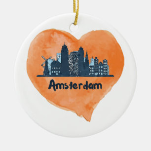 Décoration En Céramique Coloré Amsterdam City Skyline Watercolor Heart P