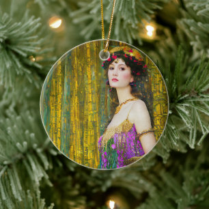 Décoration En Céramique Coloré Klimt Style Collage Portrait d'une femme
