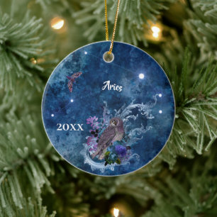 Décoration En Céramique Constellation Boho Blue Zodiac Aries