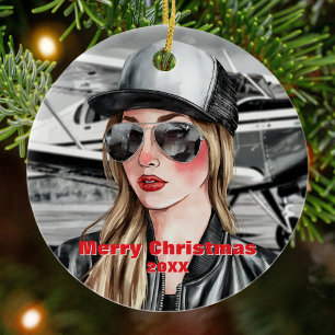 Décoration En Céramique Cool pilote et avion Cessna en aquarelle