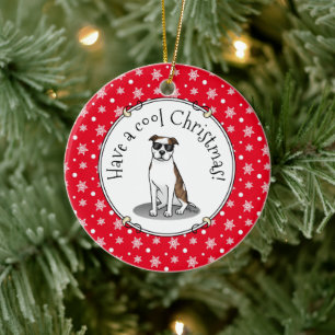 Décoration En Céramique Cool Pit Bull and Sunglasses (lt brindle white 3)
