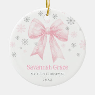 Décoration En Céramique Coquette Bow rose Ribbon Baby Girl 1er Noël