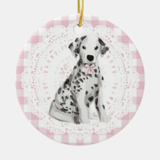 Décoration En Céramique Coquette Dalmation Dog Pink Gingham Bows
