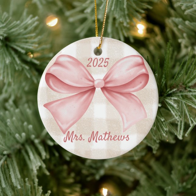 Décoration En Céramique Coquette Pink Bow enseignant sur mesure Noël (Arbre)