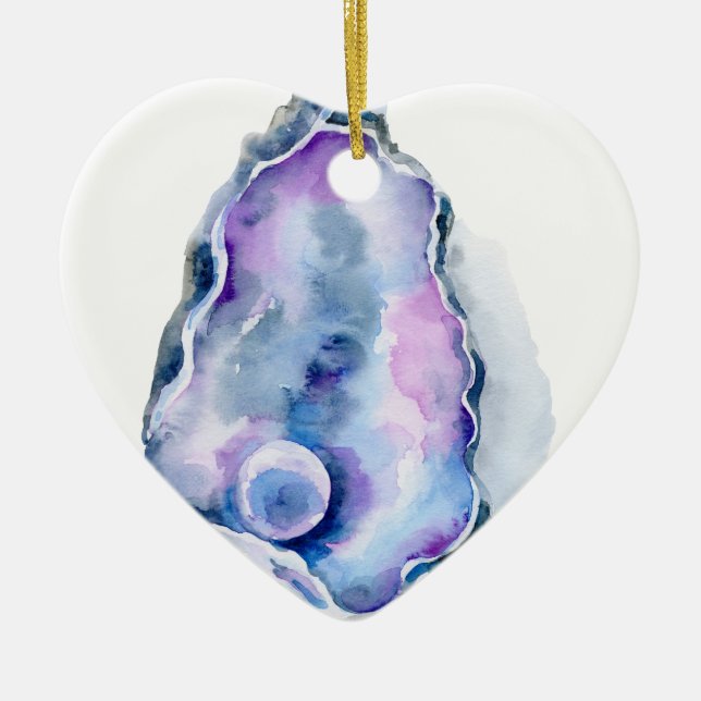 Décoration En Céramique Coquille d'huître d'aquarelle avec la perle (Devant)