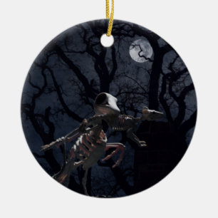 Décoration En Céramique Corbeau et squelette de rat au clair de lune