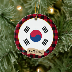Décoration En Céramique Corée du Sud, Plaid de buffle rouge et drapeau cor
