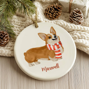 Décoration En Céramique Corgi Chien Noël
