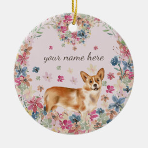 Décoration En Céramique Corgi Chig Puppy imprimé de fleur