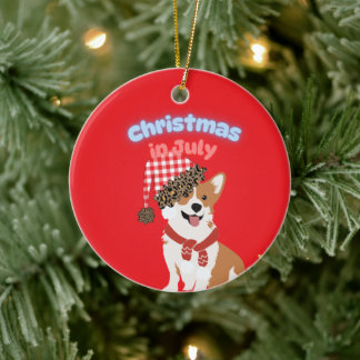 Décoration En Céramique Corgi Christmas in July Ornament
