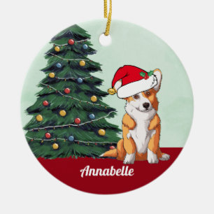 Décoration En Céramique Corgi de Noël avec chapeau de Père Noël en queue P