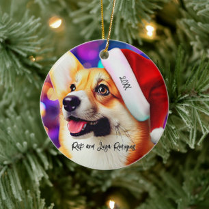 Décoration En Céramique Corgi mignon avec le chapeau de Noël