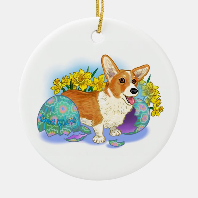 Décoration En Céramique Corgi mignon de Pâques (Devant)