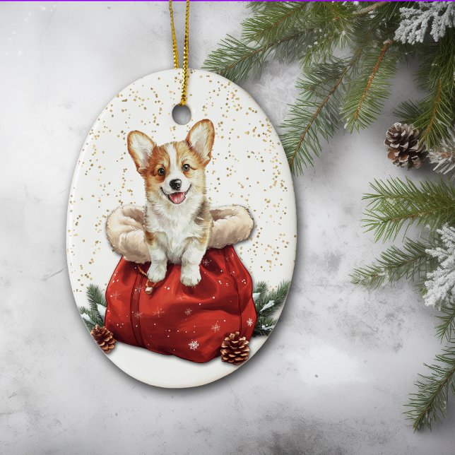 Décoration En Céramique Corgi mignonne Chien Chien de Noël Sac cadeau de N (Créateur téléchargé)