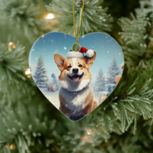Décoration En Céramique Corgi Noël pendaison Arbre de Noël Pet Lover Cadea