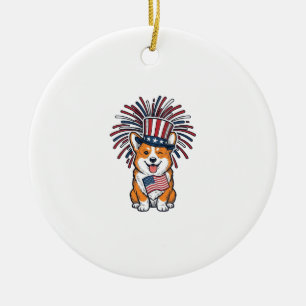 Décoration En Céramique Corgi patriote Feu d'artifice Chien Conception vec