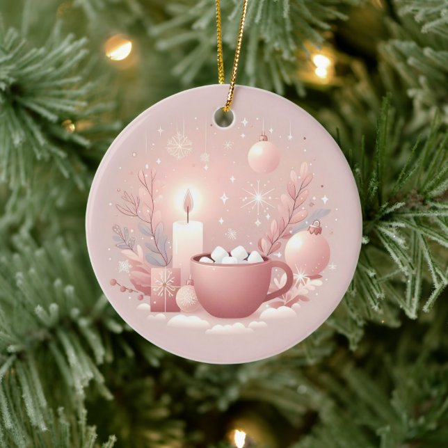 Décoration En Céramique Cosy Holiday Pastel Doux Rose-Blanc (Arbre)