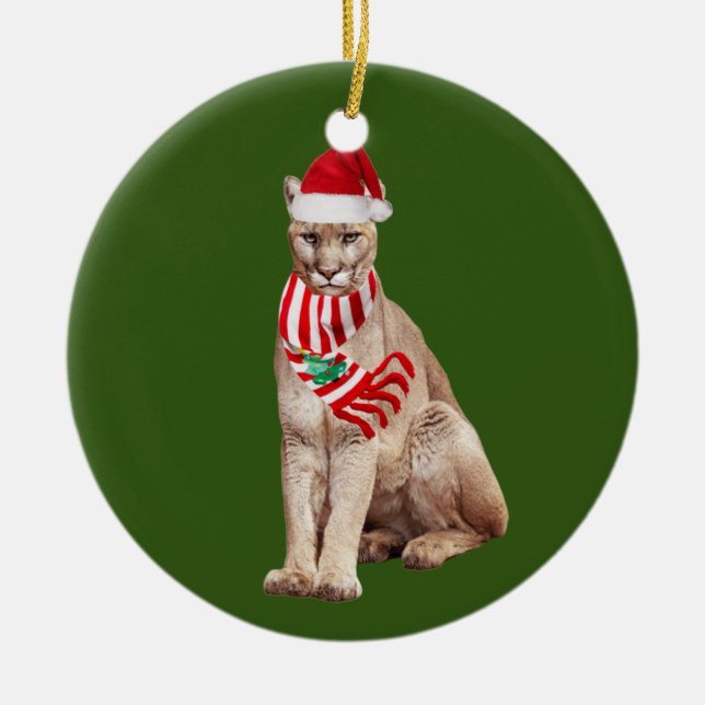Décoration En Céramique Cougar Avec Casquette Scaft Noël (Devant)