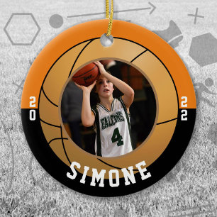 Décoration En Céramique Couleurs de l'équipe noire orange de basket-ball