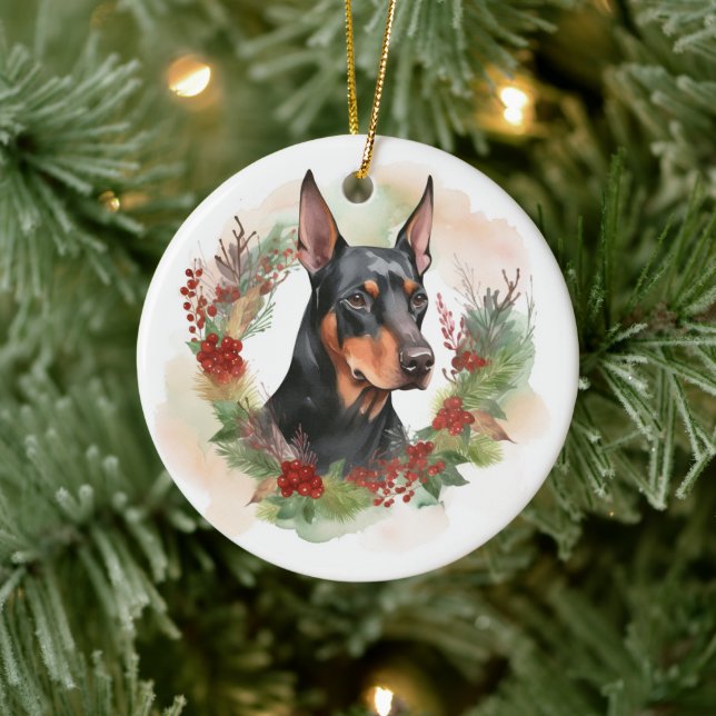 Décoration En Céramique Coupe festive Doberman Christmas Wreath (Arbre)