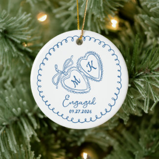 Décoration En Céramique Couple de fiancés capricieux cœurs bleus doodle te