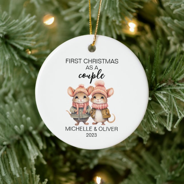 Décoration En Céramique Couple de la souris de Noël personnalisé (Arbre)