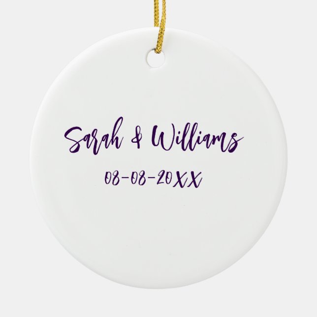 Décoration En Céramique couple de mariages. Nom date violet simple mo mini (Devant)