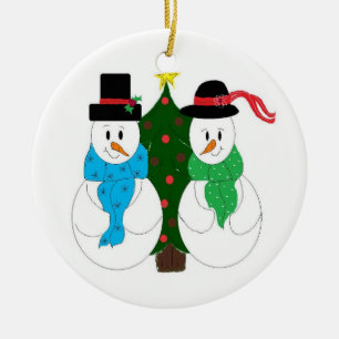 Décoration En Céramique Couple de neige enchanteur