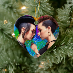 Décoration En Céramique Couple Lesbian Couple Rainbow Art