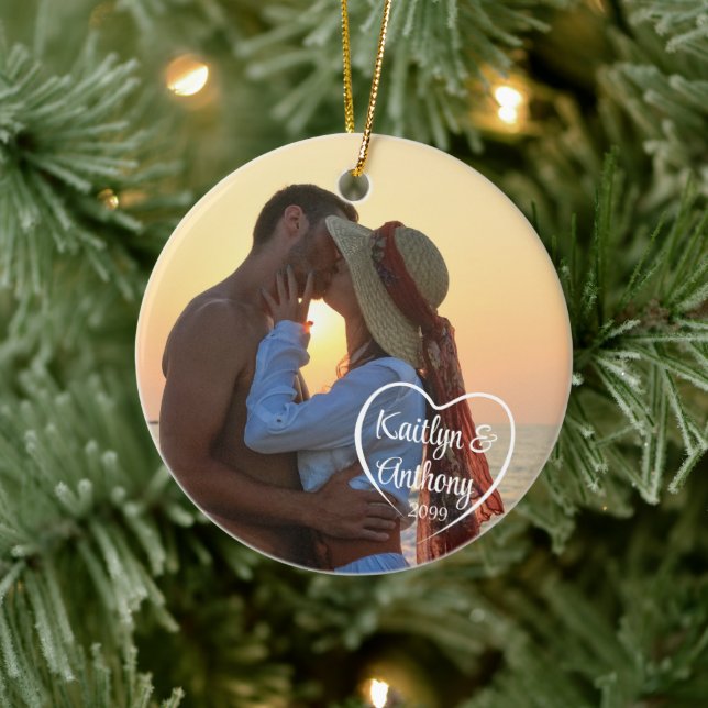 Décoration En Céramique Couple Love Heart Photo Names (Arbre)