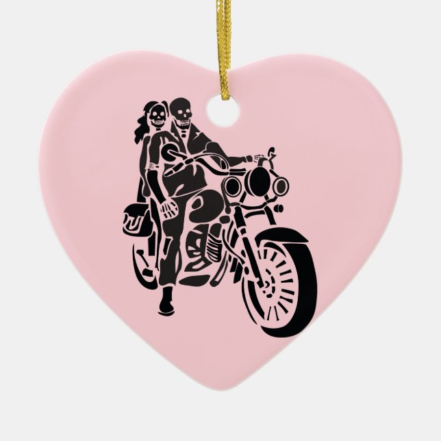 Décoration En Céramique Couples squelettiques de moto (Devant)