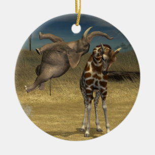 Décoration En Céramique Coups d'éléphant sur la girafe