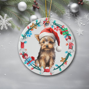 Décoration En Céramique Couronne de chien Yorkshire Terrier avec chapeau d