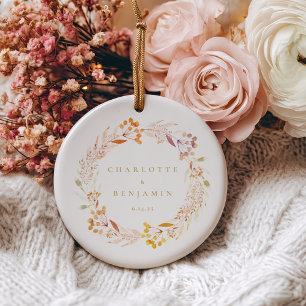 Décoration En Céramique Couronne de fleurs aquarelle d'automne Bohème pers