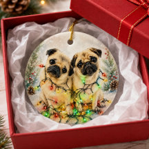 Couronne de Noël à l'aquarelle Pug 