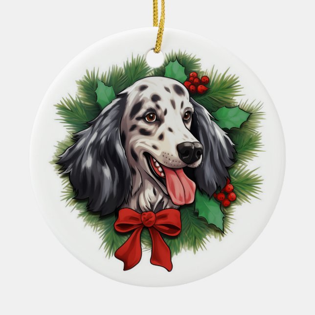 Décoration En Céramique Couronne de Noël anglaise Setter (Devant)