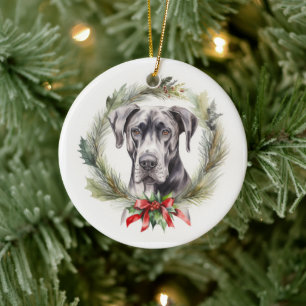 Décoration En Céramique Couronne de Noël au Grand Danois Chien de fête