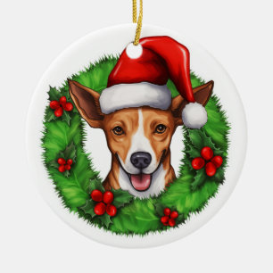 Décoration En Céramique Couronne de Noël Basenji
