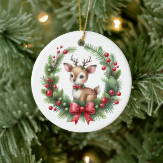 Décoration En Céramique Couronne de Noël cerf personnalisée mignonne