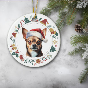 Décoration En Céramique Couronne de Noël de chien Chihuahua avec chapeau d