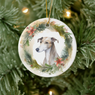 Décoration En Céramique Couronne de Noël Greyhound Puppy Festif