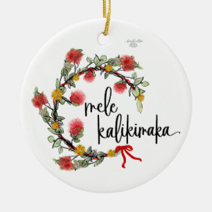 Décoration En Céramique Couronne de Noël 'Ohi'a Lehua en porcelaine