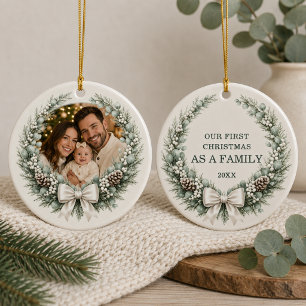 Décoration En Céramique Couronne de photo pour le premier Noël en famille
