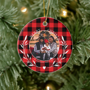 Décoration En Céramique Couronne de plaid rouge classique de Noël avec pho