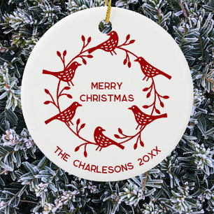Décoration En Céramique Couronne d'oiseaux scandinaves Noël personnalisé