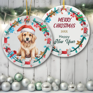 Décoration En Céramique Couronne d'os de chiot Retriever au chapeau de Pèr