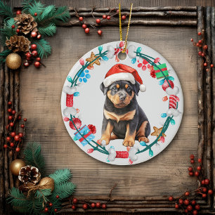 Décoration En Céramique Couronne d'os de chiot Rottweiler au chapeau de Pè