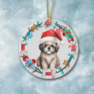 Décoration En Céramique Couronne d'os de chiot Shih Tzu avec chapeau de Pè